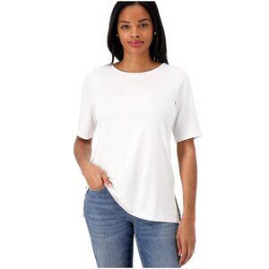 Susan Graver Modern Essential Elbow Sleeve Liquid Knit Top Size XS Minimalist
